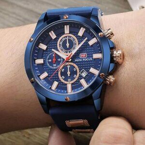 Mini Focus Unisex Blue & Gold Quartz Watch